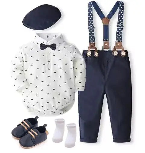 Gentleman Baby Clothes Dressy Outfits for Baby Boys Baby Suit Dress Baby for Boy Kids Clothes Boys Hat+Romper+Shoes+Socks+Pants