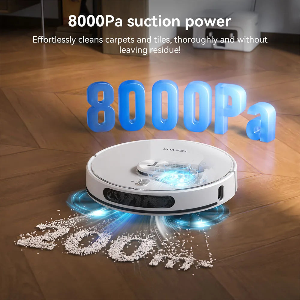 Tesvor S8 Max Robot Vacuum Cleaner 8000Pa 3-in-1 Vacuum/Sweep/Mop Up To 180min Runtime Self-emptying 2.5L Large Dust Bag