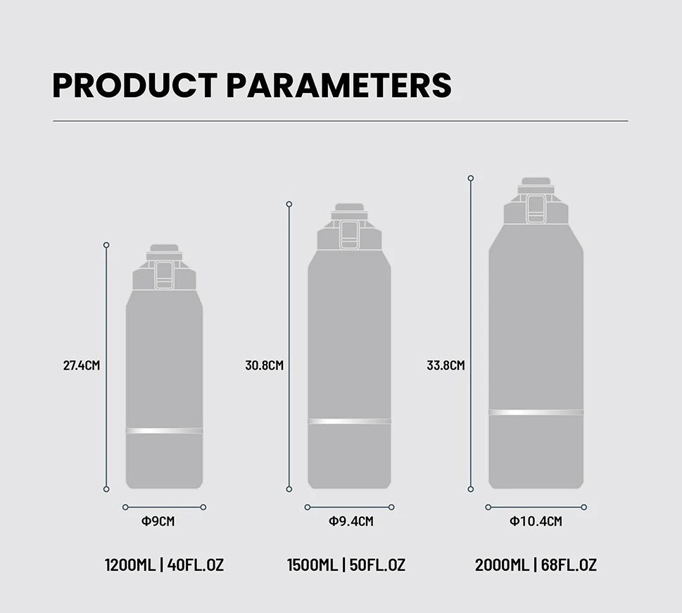 Tyeso Large Capacity Insulated Water Bottle Portable Travel Mug with Handle Leak-Proof Lid for Outdoor Sports Hiking Drinkware