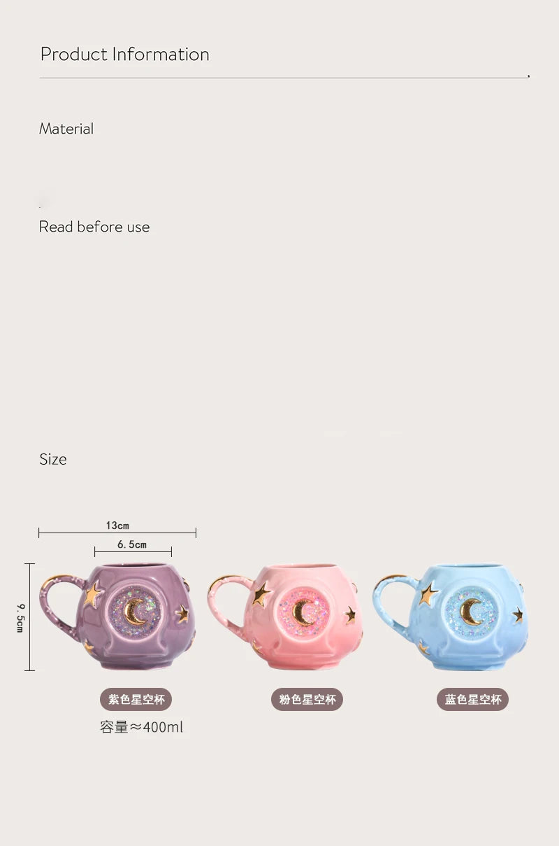 Ceramic Star Water Mug Creative Sequins Dazzle Blingbling Household Coffee Milk Mug Birthday Gift Mugs Drinkware