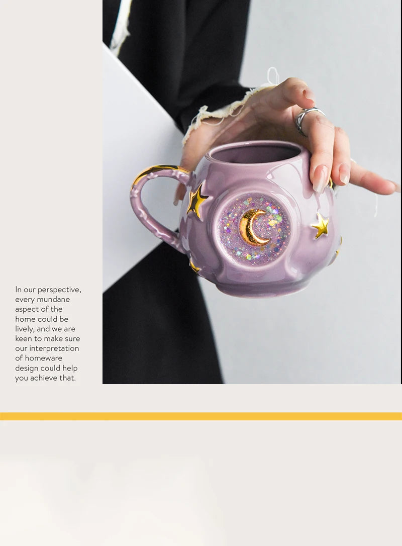 Ceramic Star Water Mug Creative Sequins Dazzle Blingbling Household Coffee Milk Mug Birthday Gift Mugs Drinkware