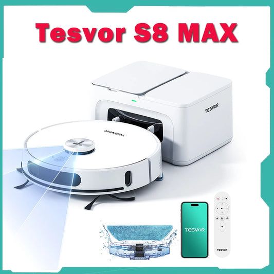 Tesvor S8 Max Robot Vacuum Cleaner 8000Pa 3-in-1 Vacuum/Sweep/Mop Up To 180min Runtime Self-emptying 2.5L Large Dust Bag