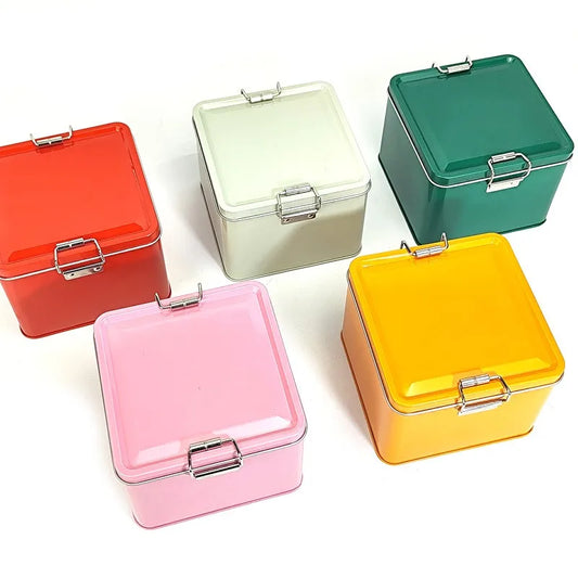 Square Multi-color Tinplate Box For Dessert And Snack Storage Moisture-proof Food Storage Box With Lid
