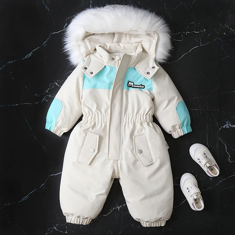 Winter Children Clothes Long-Sleeve Thick Romper Baby Boys Girls Hooded Jumpsuit Kids One-Piece Ski Suit Outdoor Warm Coat