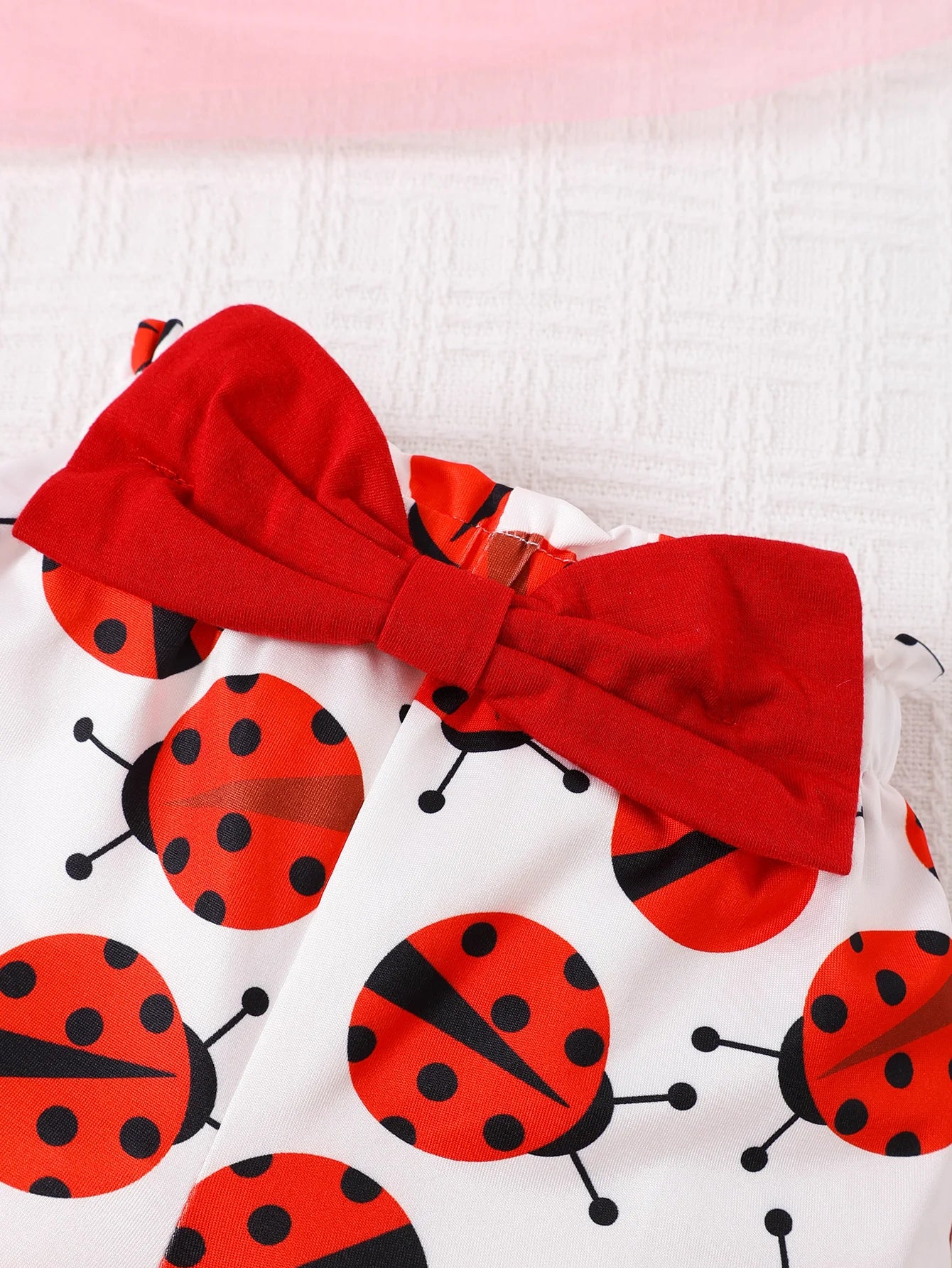 0-24M Infant Baby Girl Little Lady Ladybug Print Ruffle Short Sleeve Tee & Bowknot Shorts Outfit Set