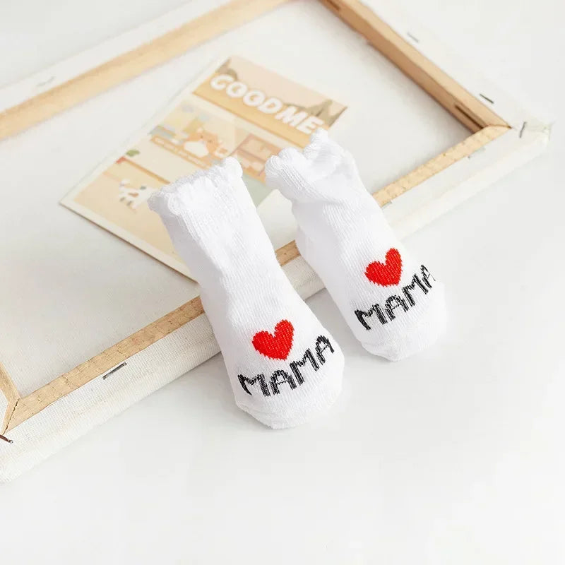 Baby Soft Cotton Socks Boys Girls Cute Love MAMA Warm Socks Newborn Toddler White Stripe Short Clothing for 0-6M Infant Stuff