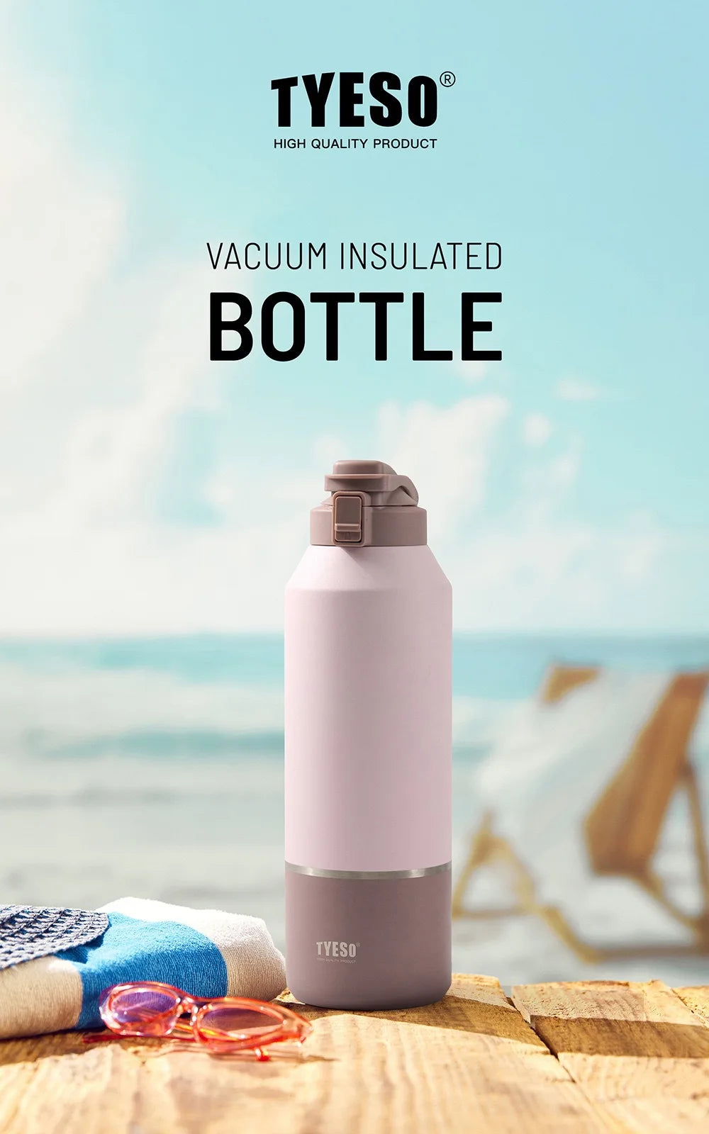 Tyeso Large Capacity Insulated Water Bottle Portable Travel Mug with Handle Leak-Proof Lid for Outdoor Sports Hiking Drinkware