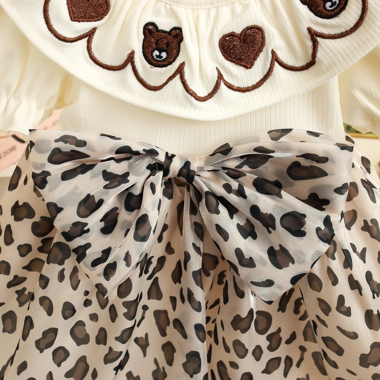 Summer New Cute Leopard Print Bow Baby Girl Dress, Fashionable Children'S Short Sleeved Clothes For Babies Aged 0-3 Years Old