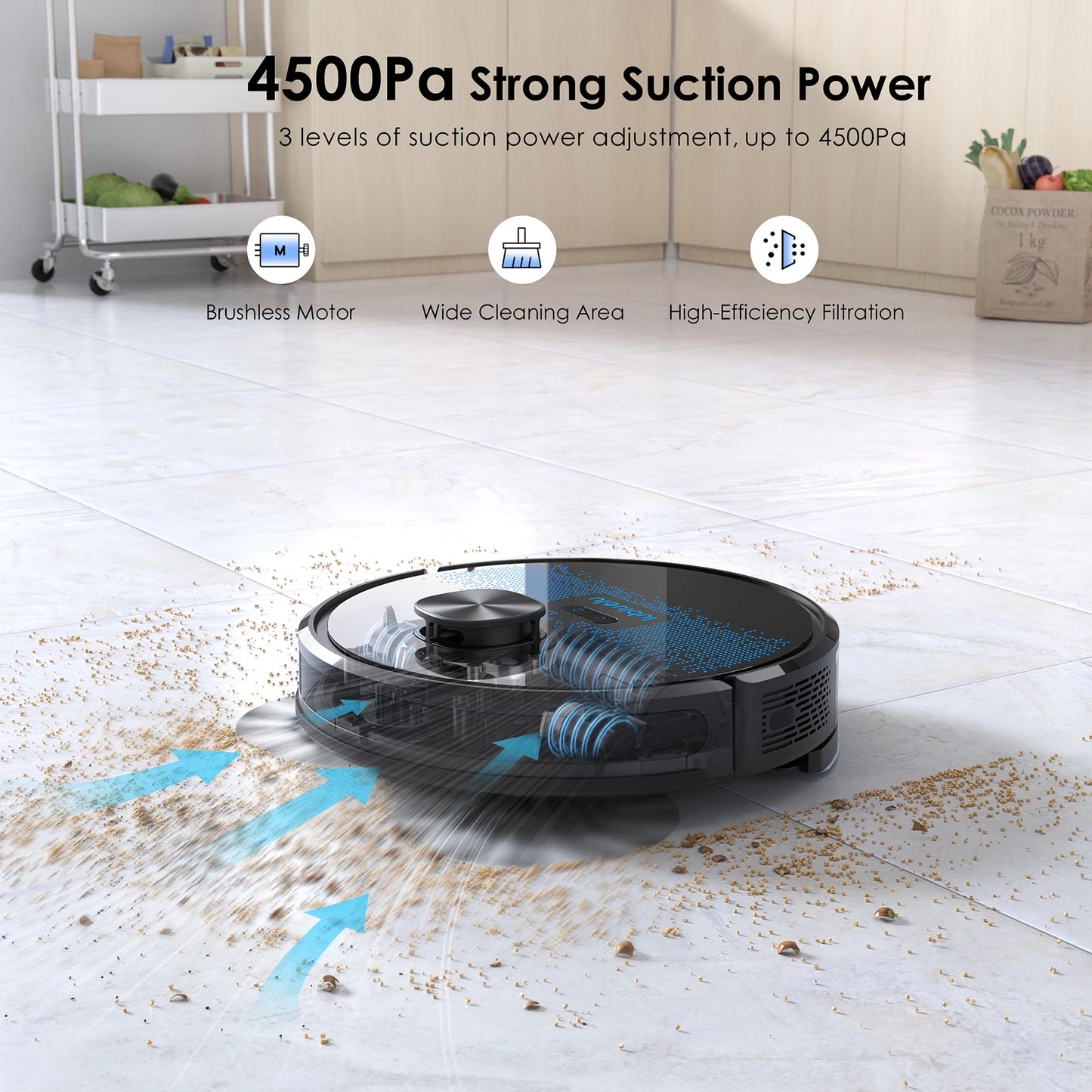 Lubluelu SL60D Robot Vacuum and Mop Combo - 4500Pa Suction, 150Mins Runtime, Quiet Operation, 10 No-Go Zones For Pet Hair Carpet