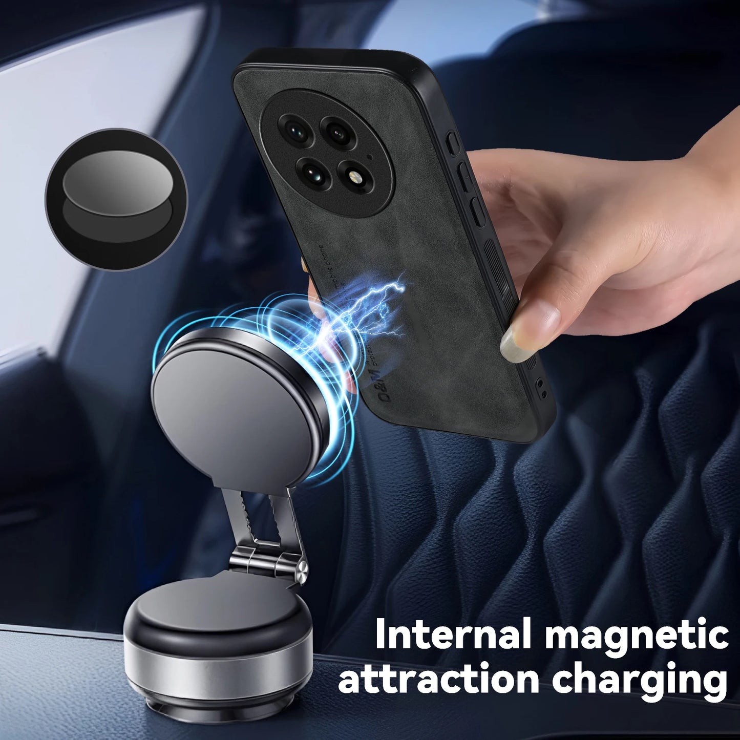 Nubuck Leather Shockproof Case for OnePlus 13 13R 12 12R Protective Cover Built-in Magnetic Suction Car Holder Coque Funda Capa