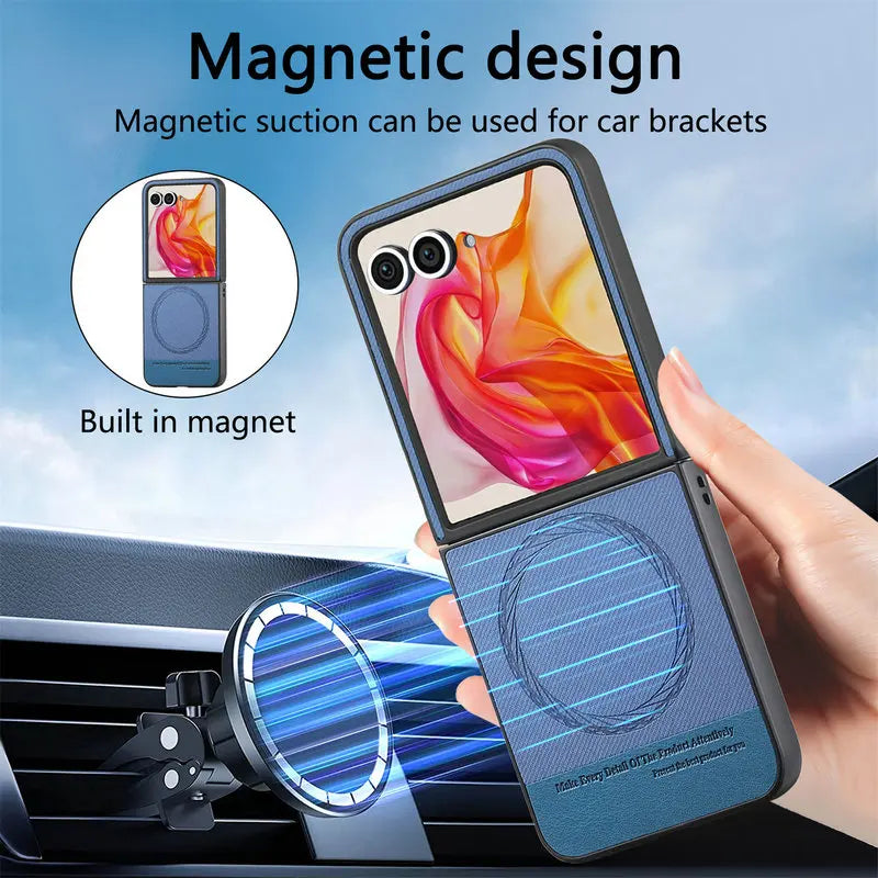 For Motorola Razr 60 50 40 Ultra 5G Folding Magsafe Case Luxury Leather Wireless Charge Back Capa Moto Razr 50 Razr60 Plus 2025