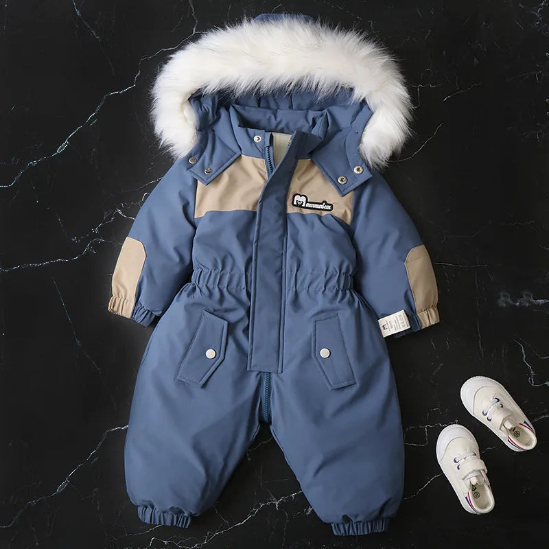 Winter Children Clothes Long-Sleeve Thick Romper Baby Boys Girls Hooded Jumpsuit Kids One-Piece Ski Suit Outdoor Warm Coat