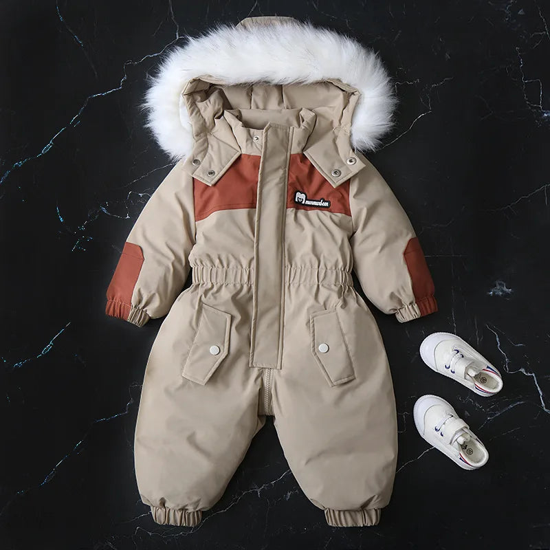 Winter Children Clothes Long-Sleeve Thick Romper Baby Boys Girls Hooded Jumpsuit Kids One-Piece Ski Suit Outdoor Warm Coat