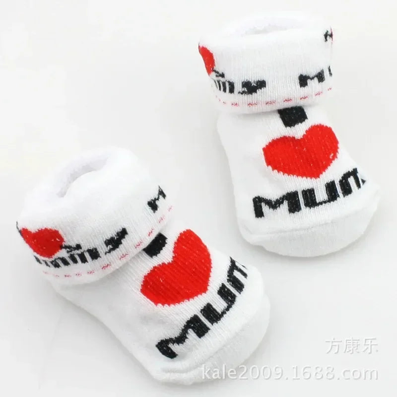 Baby Soft Cotton Socks Boys Girls Cute Love MAMA Warm Socks Newborn Toddler White Stripe Short Clothing for 0-6M Infant Stuff