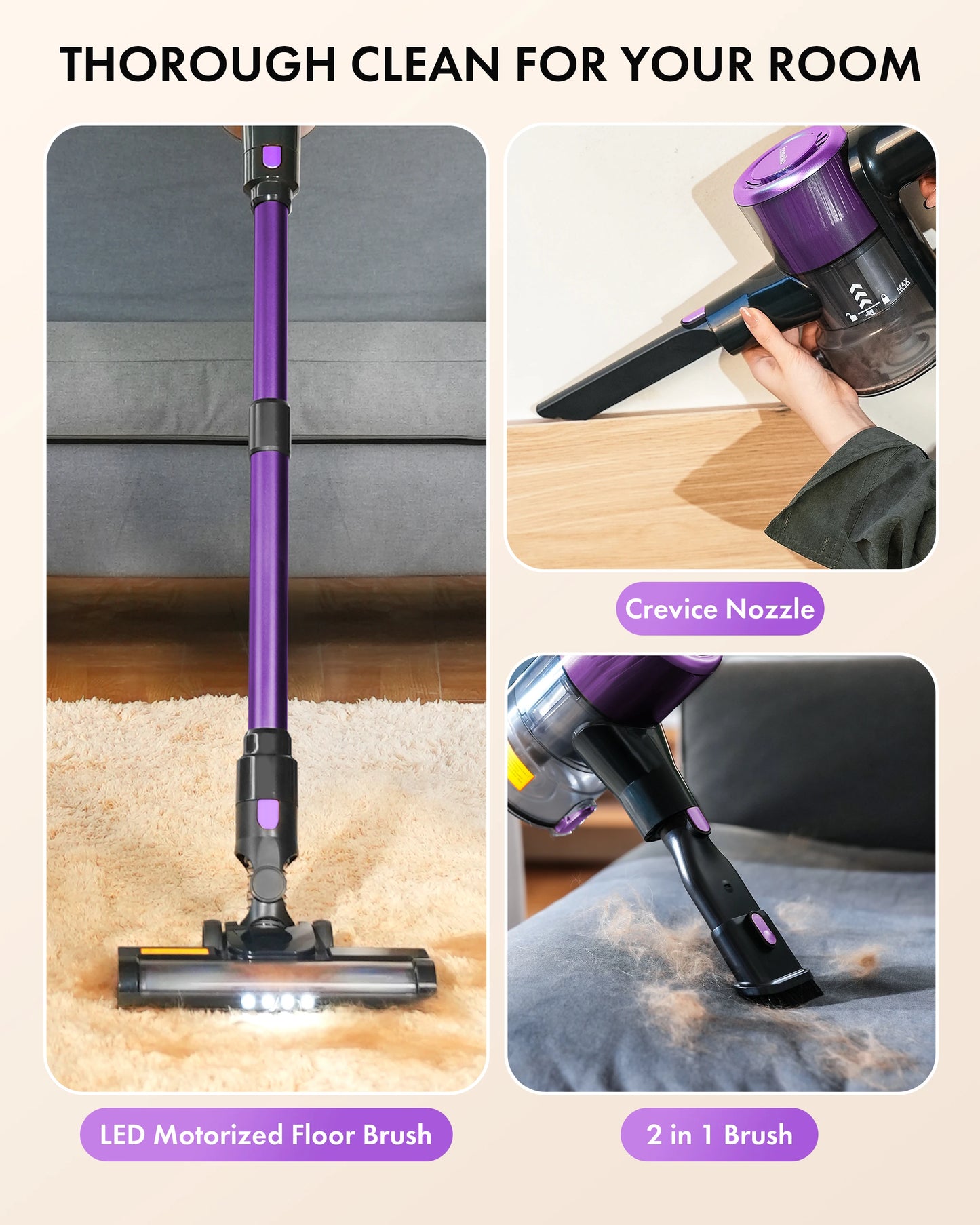 Homeika Cordless Vacuum Cleaner,28KPA 55mins Powerful Suction 8-in-1 LED Display,One-Click Dust Emptying for Pet Hair/Allergies