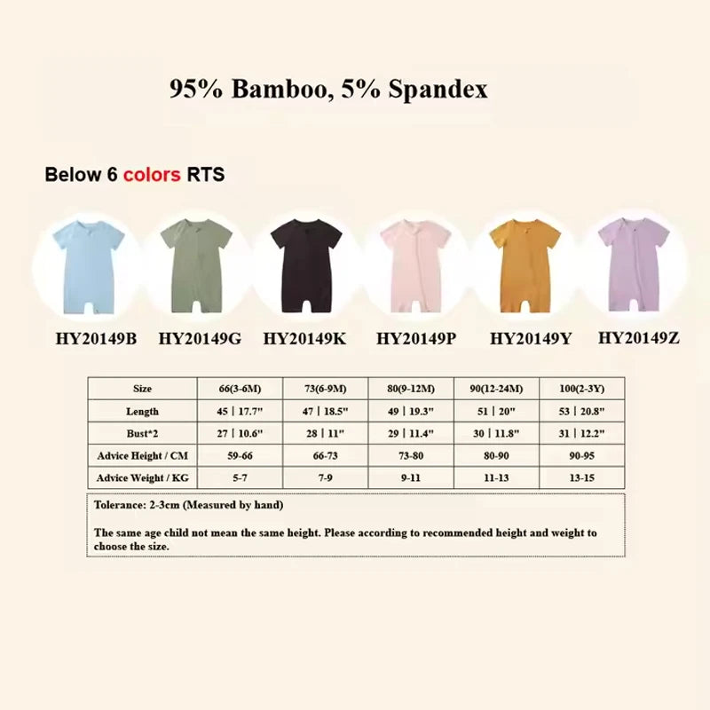 Summer Ribbed Bamboo Baby Romper Infant Clothing 3M-3Y Short Sleeve Rompers Newborn Baby Boys Girl Zipper Clothes